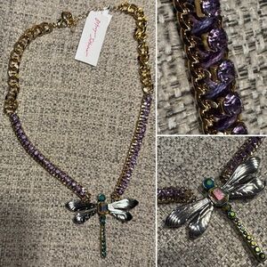 Betsey Johnson Dragonfly Necklace with Purple and Gold Accents